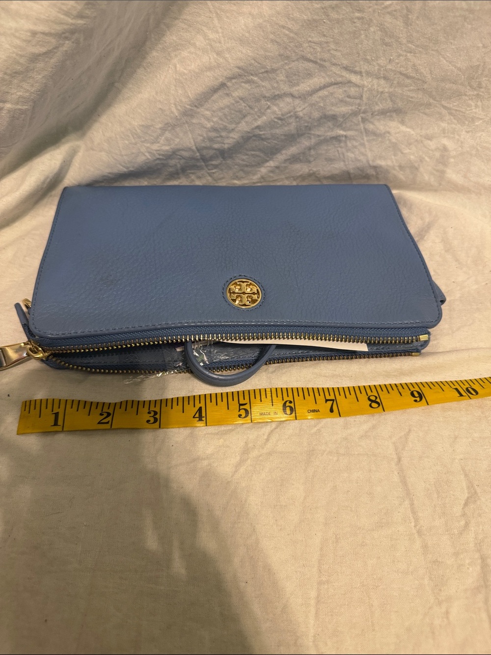 Tory Burch Sky Blue Leather Double-Zip Wristlet Wallet